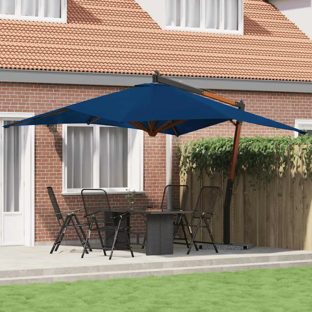Barreira de Jardim Guarda-sol cantilever com poste de madeira 400x300 cm azul
