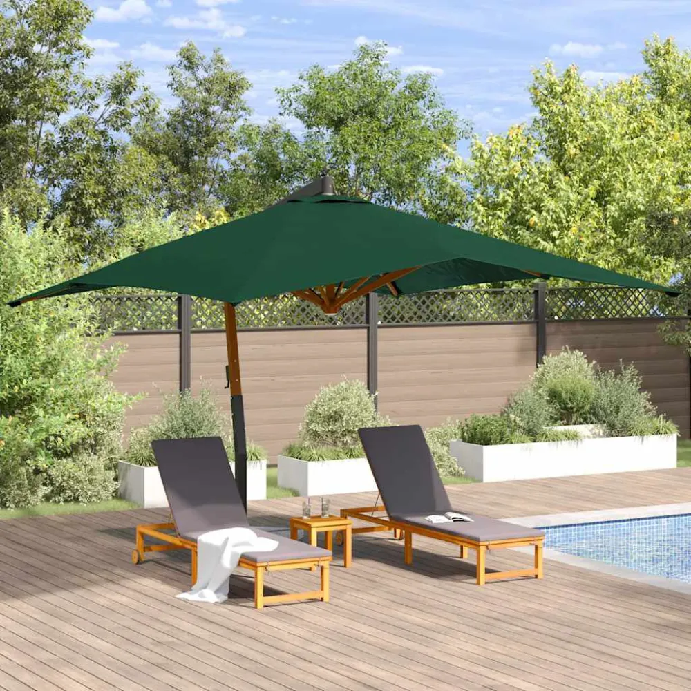 Guarda-sol jardim cantilever com poste madeira 400x300 cm verde Fácil de Instalar