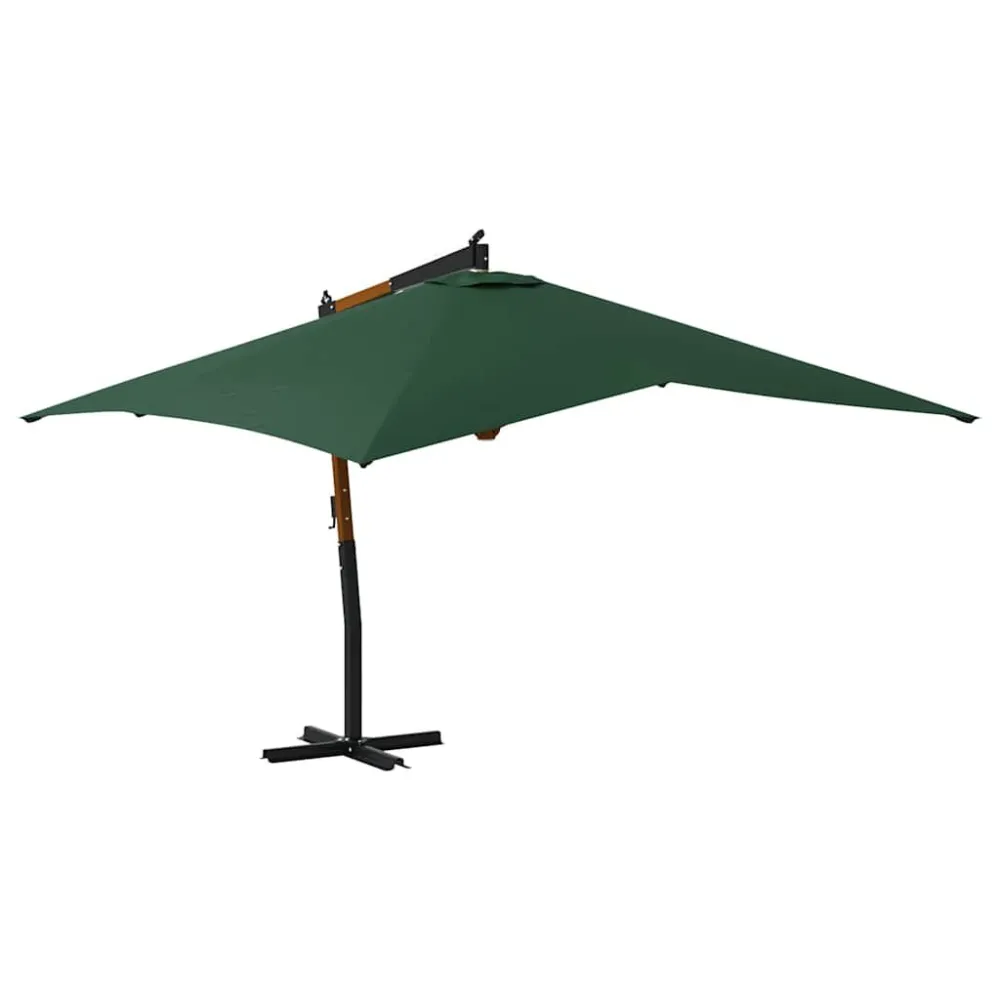 Guarda-sol jardim cantilever com poste madeira 400x300 cm verde Fácil de Instalar