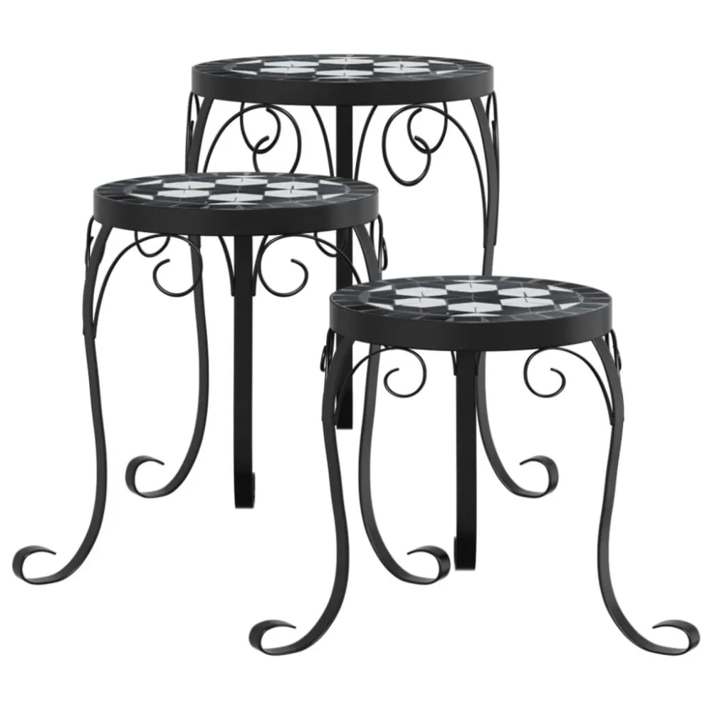 Prato Coletor Suportes de plantas 3 pcs cerâmica preto e branco