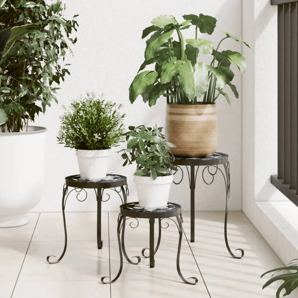 Prato Coletor Suportes de plantas 3 pcs cerâmica preto e branco