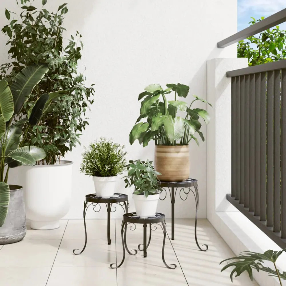 Prato Coletor Suportes de plantas 3 pcs cerâmica preto e branco