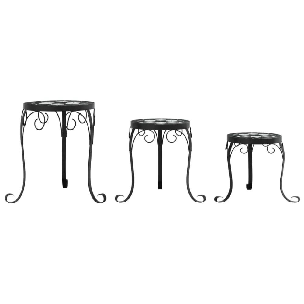 Prato Coletor Suportes de plantas 3 pcs cerâmica preto e branco