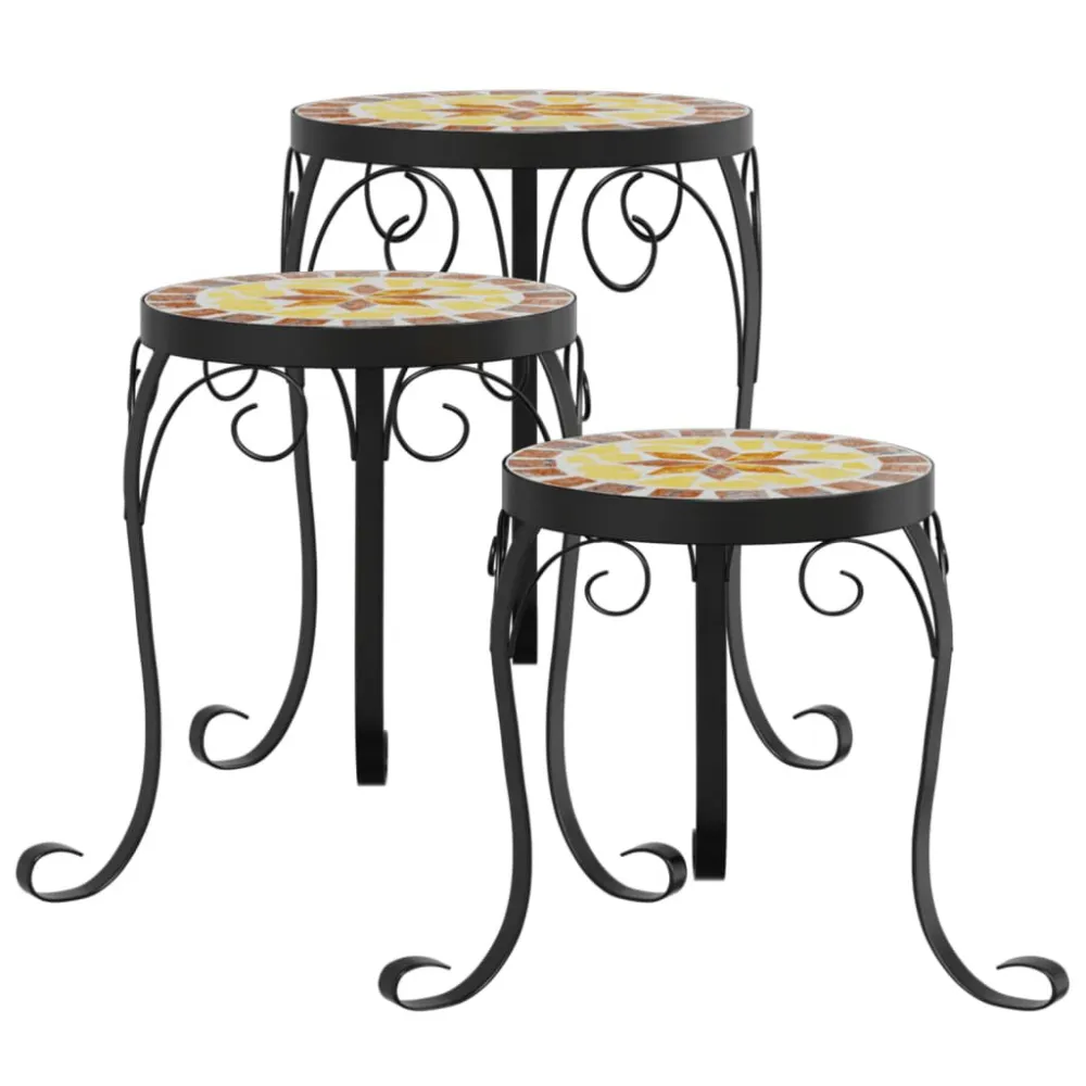 Suportes de plantas 3 pcs cerâmica terracota e branco com Prateleira de Cultivo Integrada