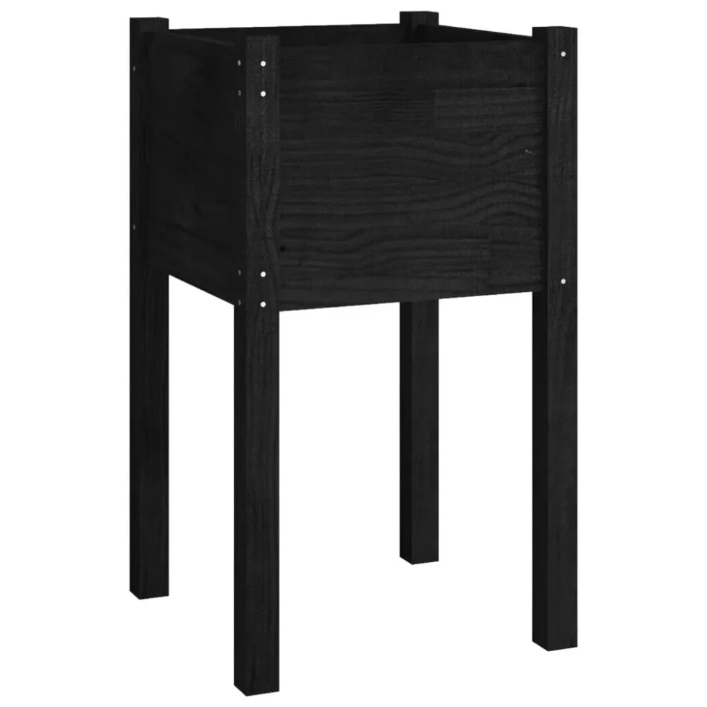 Vaso de jardim 40x40x70 cm madeira de pinho maciç preto | Resistente Geada |