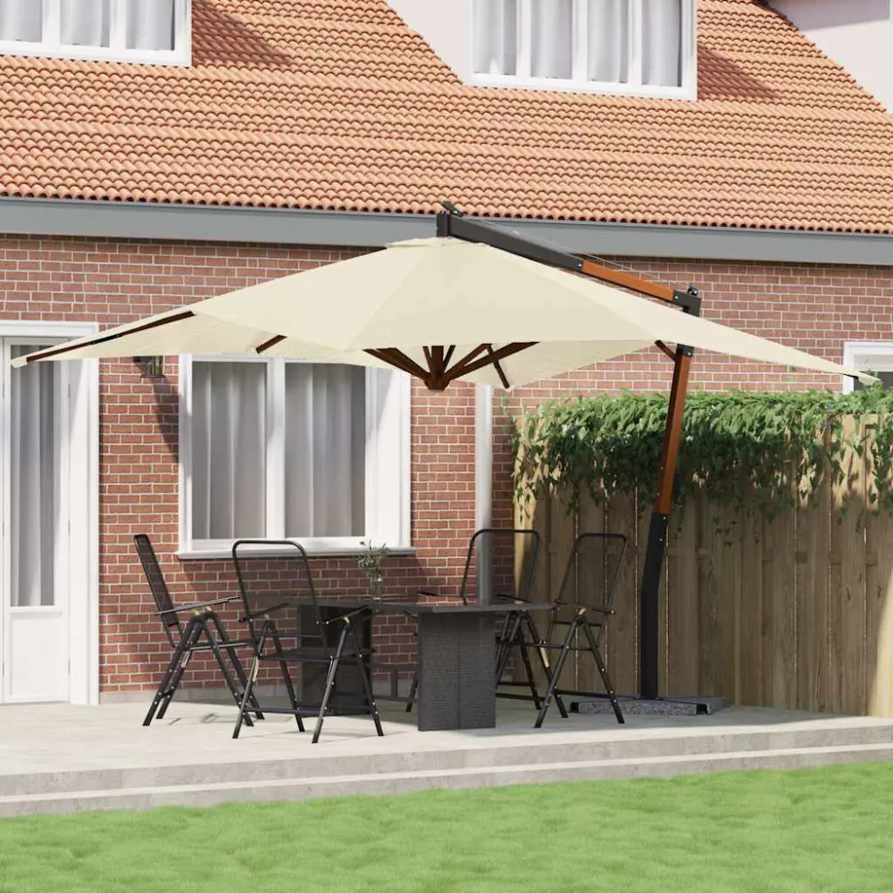 Guarda-sol jardim cantilever com poste madeira cinza-acastanhado