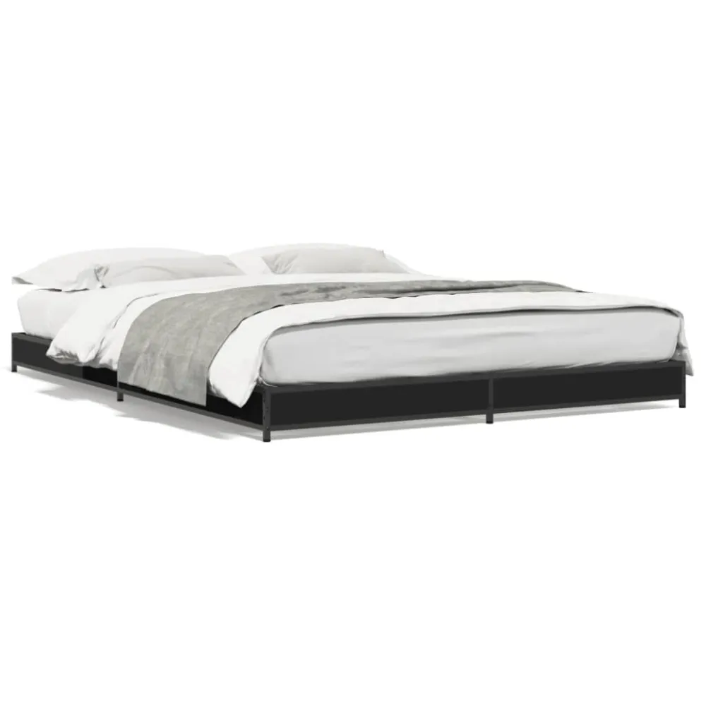 Estrutura de cama 120x200 cm derivados de madeira/metal preto Com Certificação Oeko-Tex