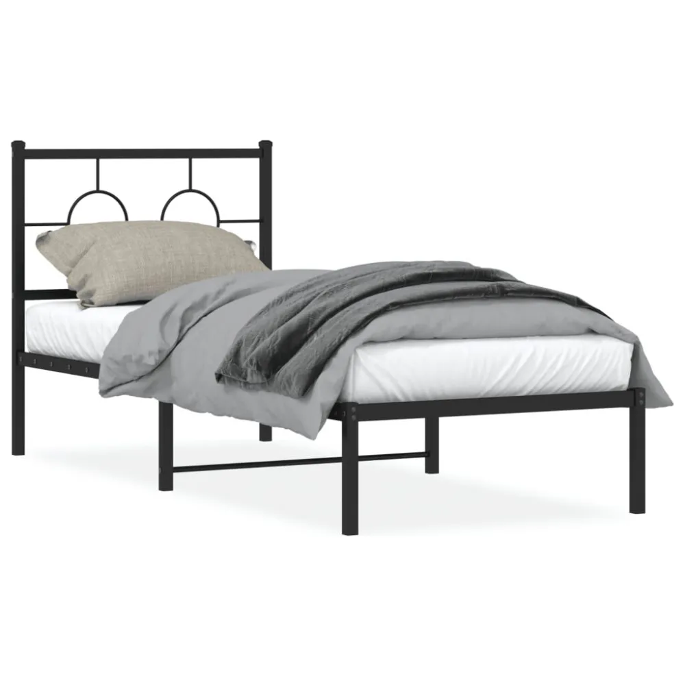 Estrutura de cama com cabeceira 80x200 cm metálico preto com Capa de Algodão