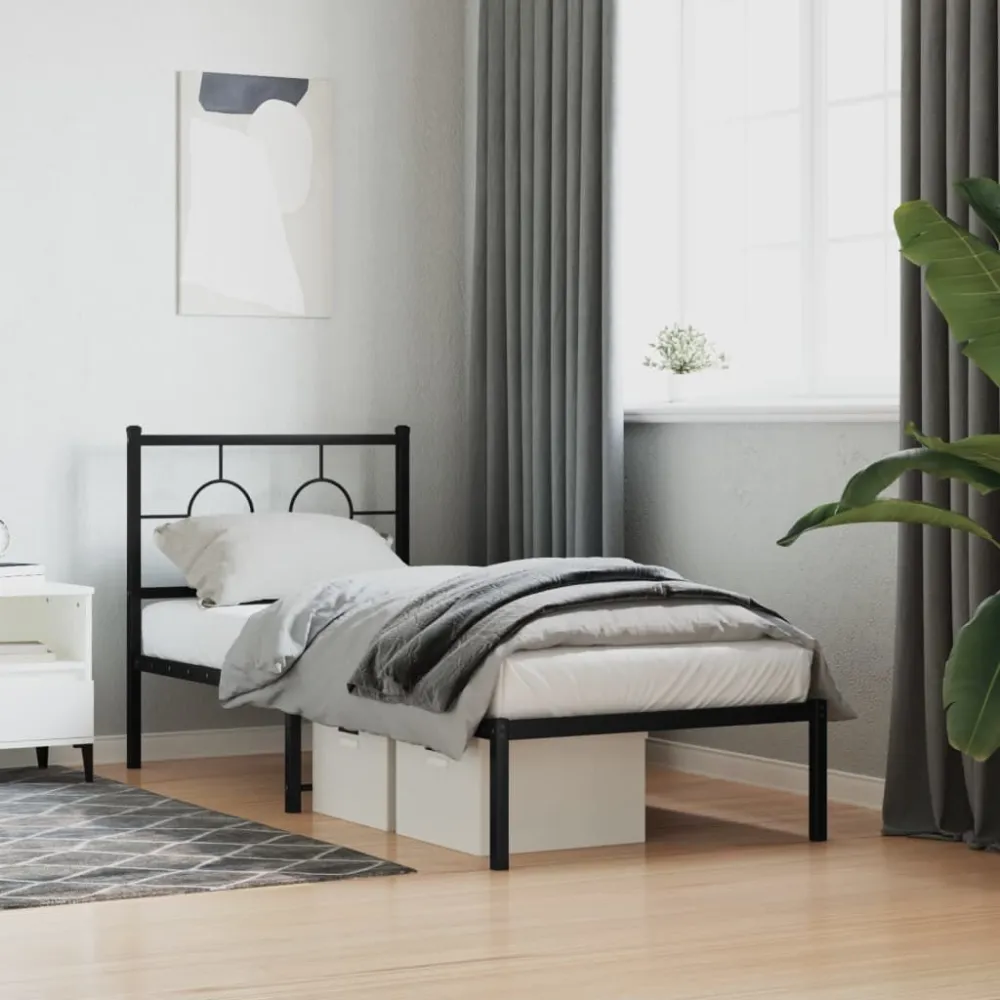 Estrutura de cama com cabeceira 80x200 cm metálico preto com Capa de Algodão
