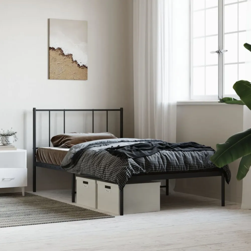 Estrutura de cama com cabeceira 80x200 cm metálico preto Com Certificação Oeko-Tex