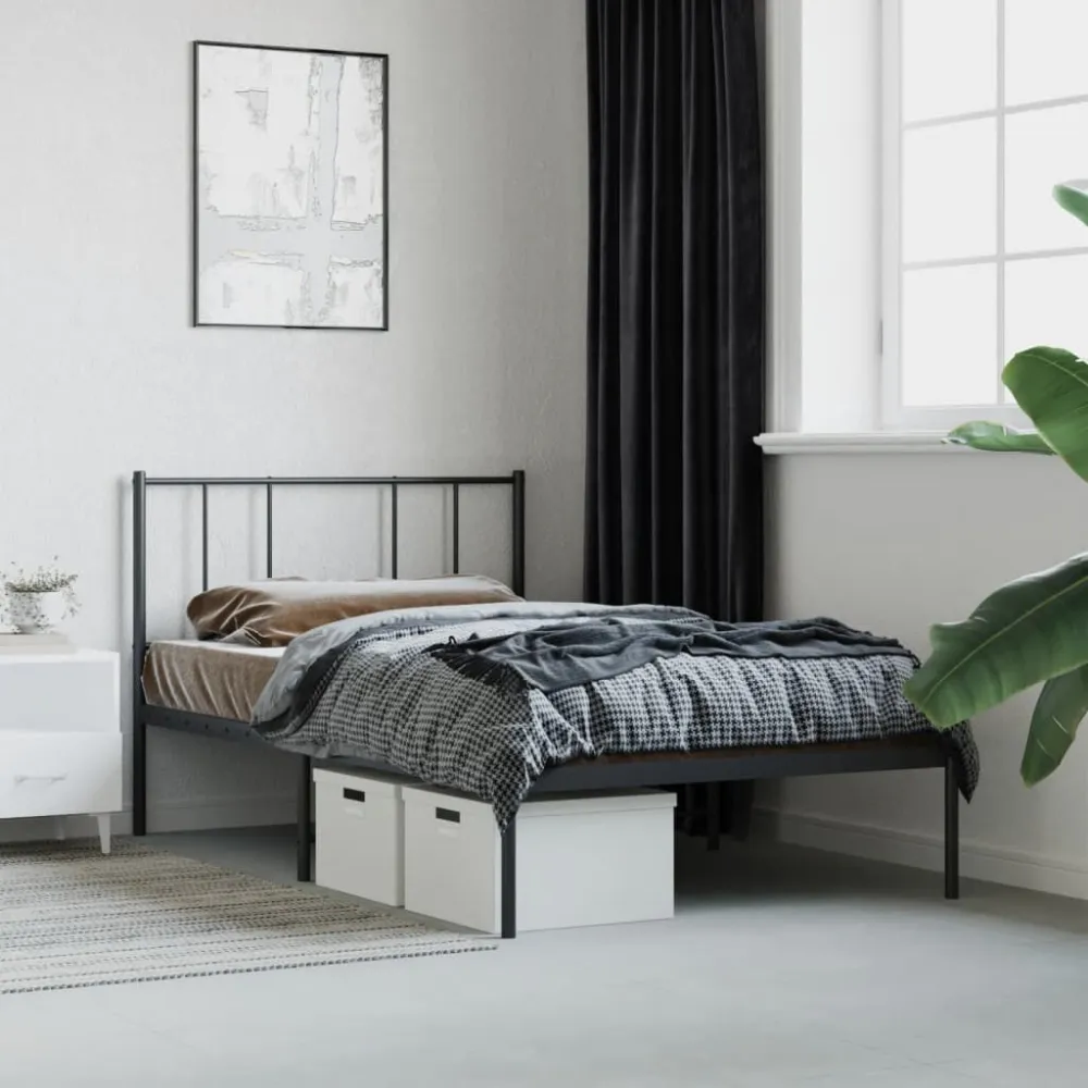 Estrutura de cama com cabeceira 80x200 cm metálico preto Com Certificação Oeko-Tex