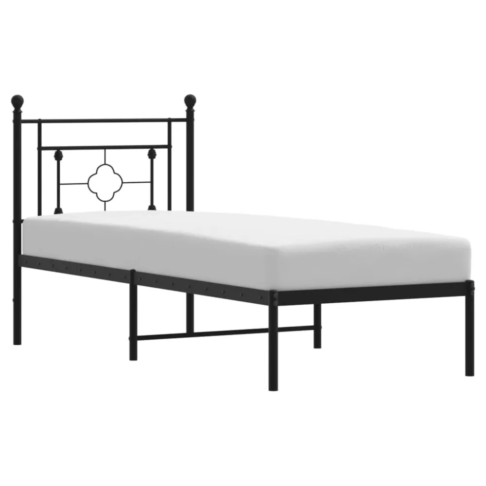 Estrutura de cama com cabeceira 80x200 cm metálico preto Com Certificação Oeko-Tex