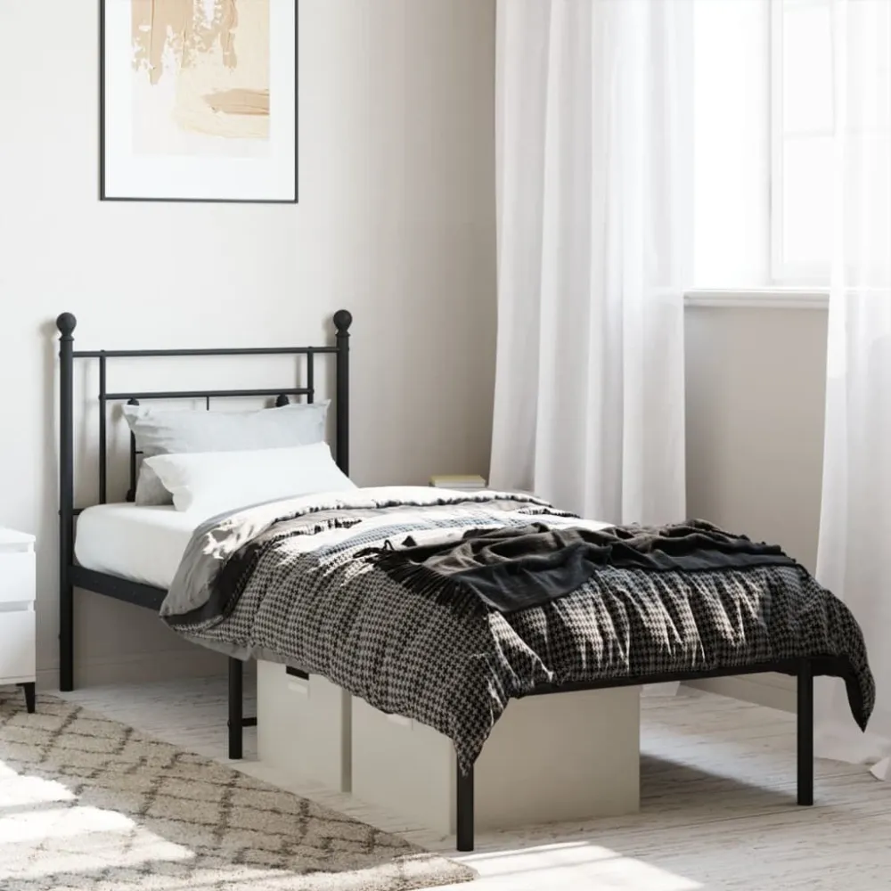 Estrutura de cama com cabeceira 80x200 cm metálico preto Com Certificação Oeko-Tex