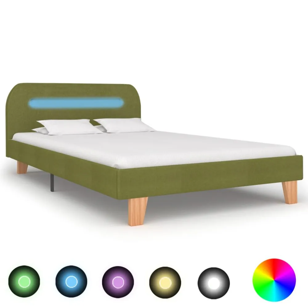 Estrutura de cama com LED em tecido 120x200 cm verde para Pessoas Alérgicas