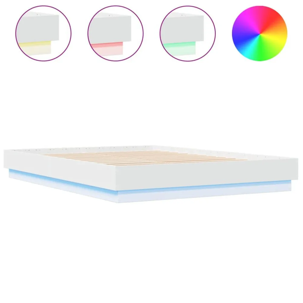 Estrutura de cama com luzes LED 120x200 cm branco com Ajuste de Altura