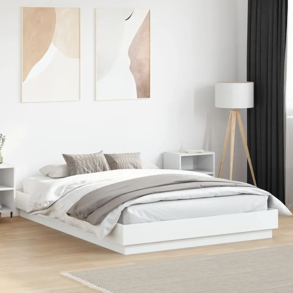 Estrutura de cama com luzes LED 120x200 cm branco com Ajuste de Altura