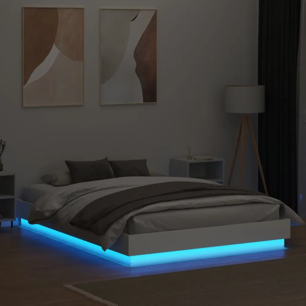 Estrutura de cama com luzes LED 120x200 cm branco com Ajuste de Altura