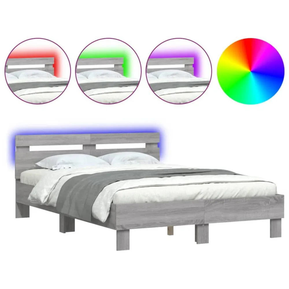 Posicionador de Gravidez Estrutura cama com cabeceira/luzes LED 120x200cm cinzento sonoma