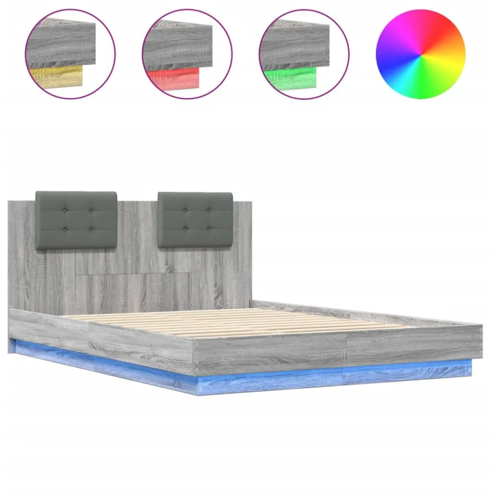 Travesseiro Antialérgico Estrutura de cama com cabeceira/luzes LED 120x200cm cinza sonoma