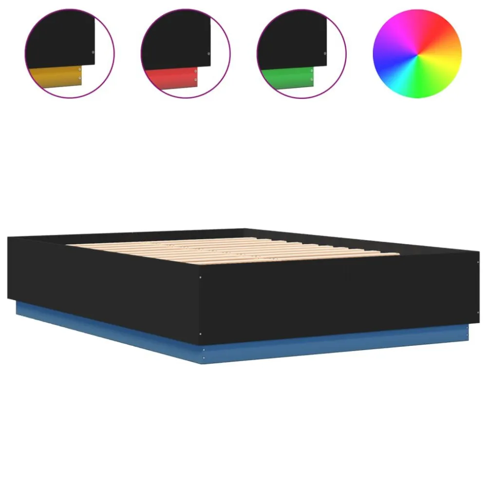 Travesseiro Ortopédico Estrutura cama com luzes LED 120x200 cm derivados madeira preto