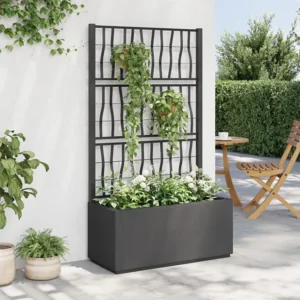 Resistente à Intempérie Vaso/floreira de jardim com treliç 80x36x140 cm PP cinza-escuro