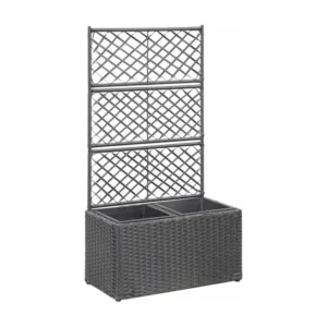Tutor de Bambu Floreira com treliç e 2 vasos 58x30x107 cm vime PE preto