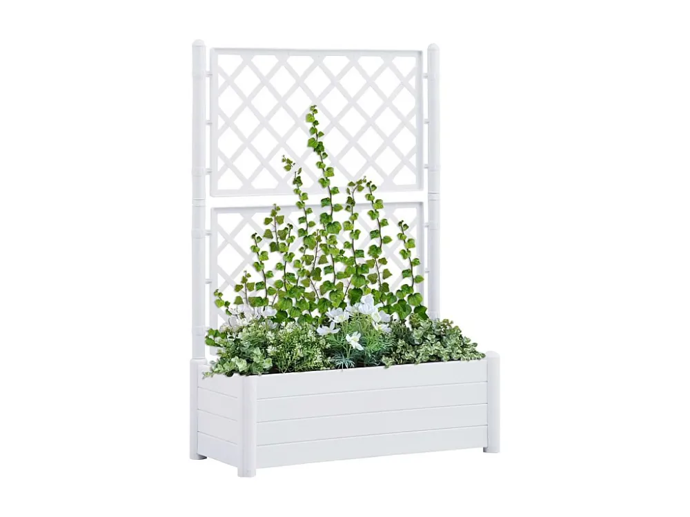 Vaso/floreira de jardim com treliç 100x43x142 cm PP branco Fácil Montagem