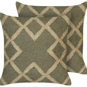Conjunto de 2 almofadas decorativas em juta verde azeitona e creme 45 x 45 cm GOPI
