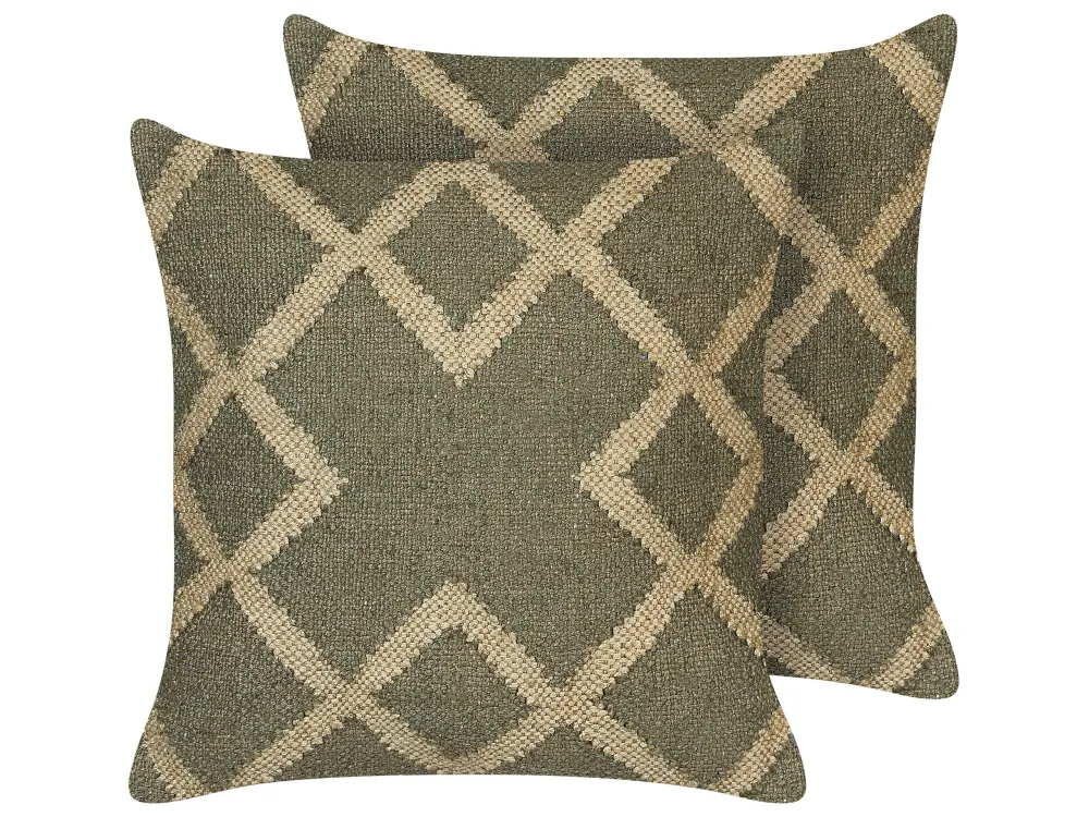 Conjunto de 2 almofadas decorativas em juta verde azeitona e creme 45 x 45 cm GOPI