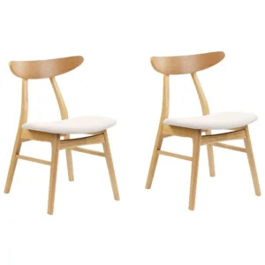 Conjunto de 2 cadeiras de jantar em madeira clara e creme óbvio LYNN