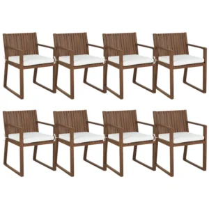 Conjunto de 8 cadeiras de jardim com almofadas SASSARI Madeira de acácia Branco creme