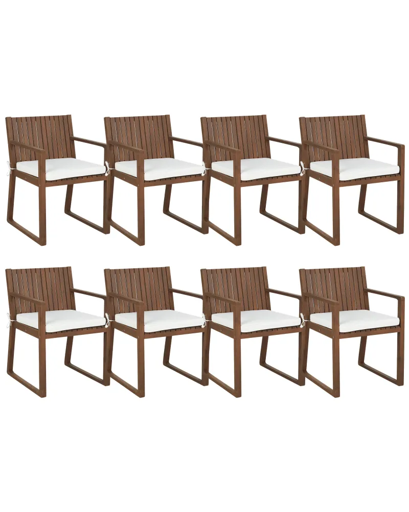 Conjunto de 8 cadeiras de jardim com almofadas SASSARI Madeira de acácia Branco creme