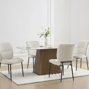 Conjunto de 6 cadeiras em tecido texturizado e metálico preto cor creme - TIANIVA