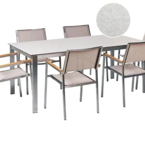 Conjunto de refeição de jardim 6 lugares com efeito de vidro branco e creme COSOLETO/GROSSETO