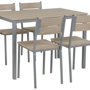 Conjunto de refeição 4 lugares castanho nítido e cinzento BLUMBERG