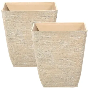 Conjunto de 2 vasos para plantas em pedra creme 39 x 39 x 43 cm DELOS