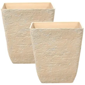 Conjunto de 2 vasos para plantas em pedra creme 49 x 49 x 53 cm DELOS