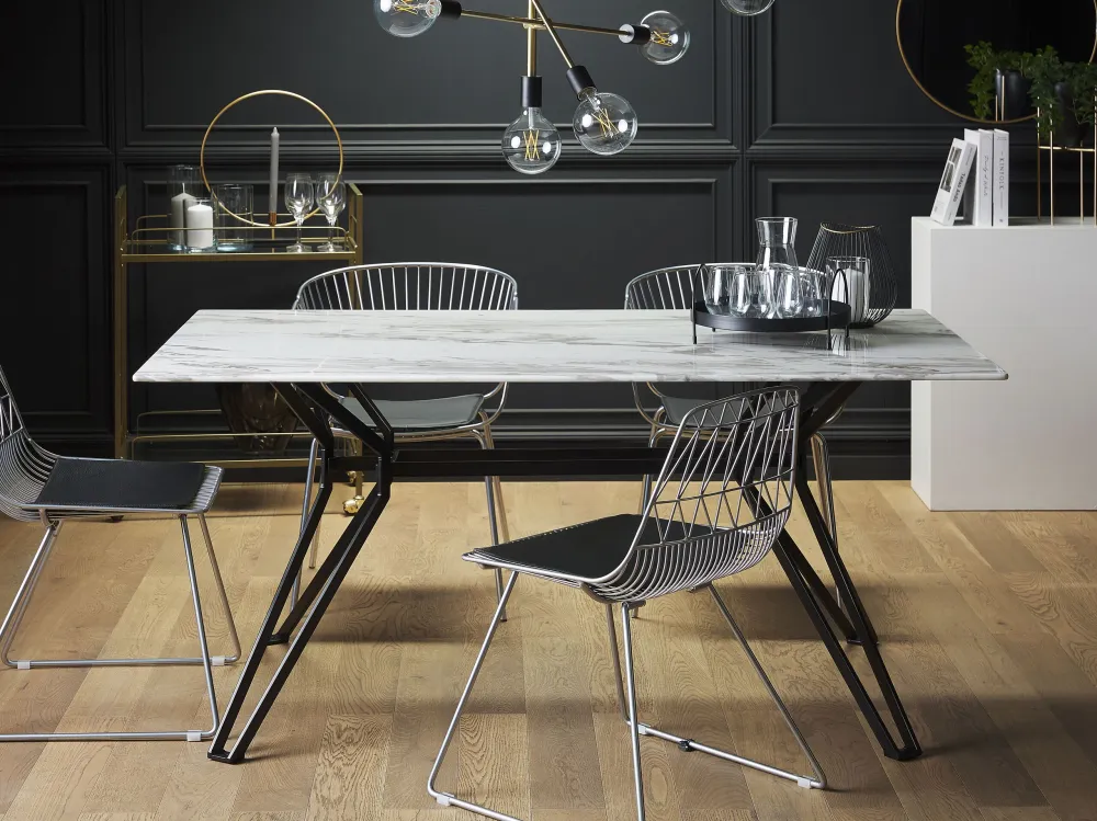 Dining Table Vidro Top 160 x 90 cm Marble Effect Black BALLINA