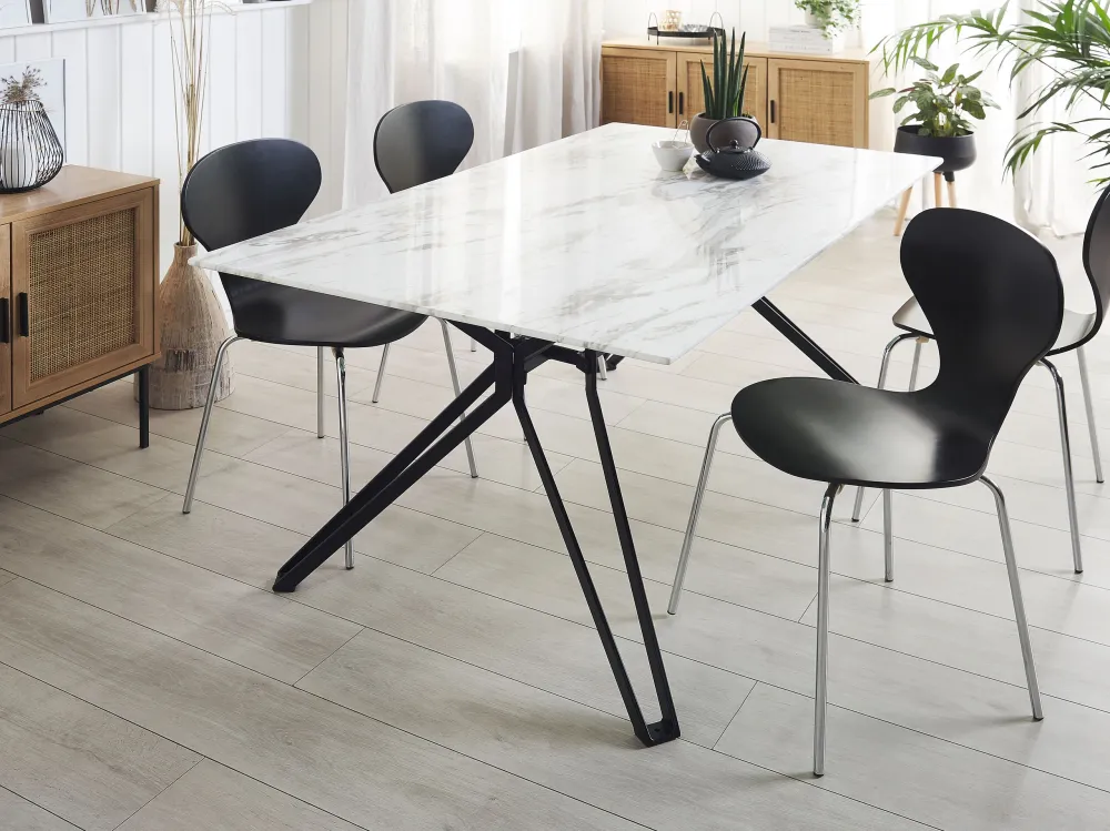 Dining Table Vidro Top 160 x 90 cm Marble Effect Black BALLINA