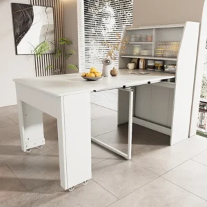 Mesa de jantar extensível para 4 6 talheres com armário - C52/132,5xL80xA76cm - Aglomerado - Branco