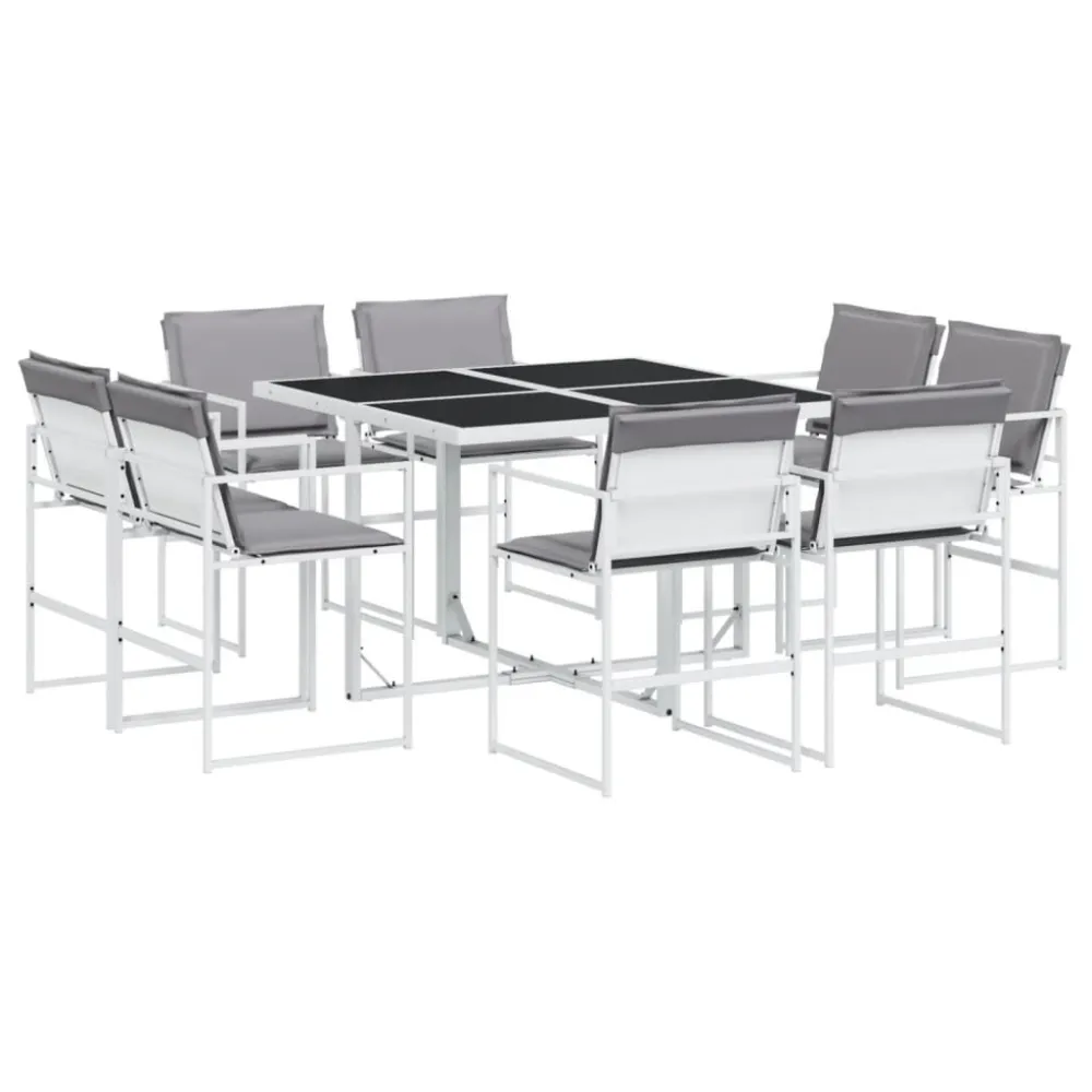 9 pcs conj. de jantar para jardim com almofadões textilene branco