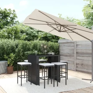 7 peças conjunto de bar para jardim com almofadões vime PE preto