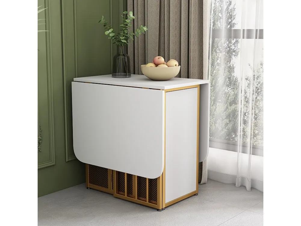 Mesa de jantar retangular 4 6 talheres com 2 prateleiras - aglomerado - pernas de metálico dourado - branco