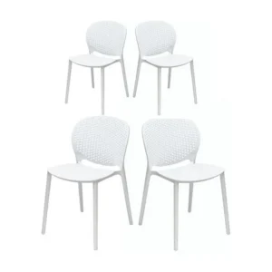 Estosa - 4 cadeiras de jardim design Lolly em resina branca