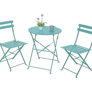 Estosa - Conjunto de mesa e cadeiras dobráveis ​​em ço azul Dalia para jardim