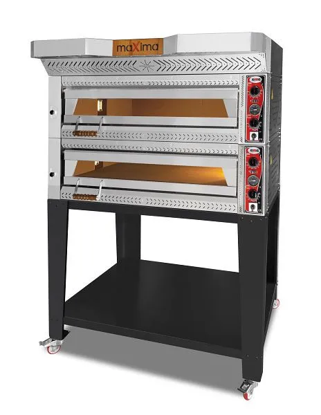 Forno de pizza GMG Maxima V, 9+9x Ø 35cm, 24 kW 400V, empilhável, totalmente em tijolo refractário, 2 câmaras de cozedura,...