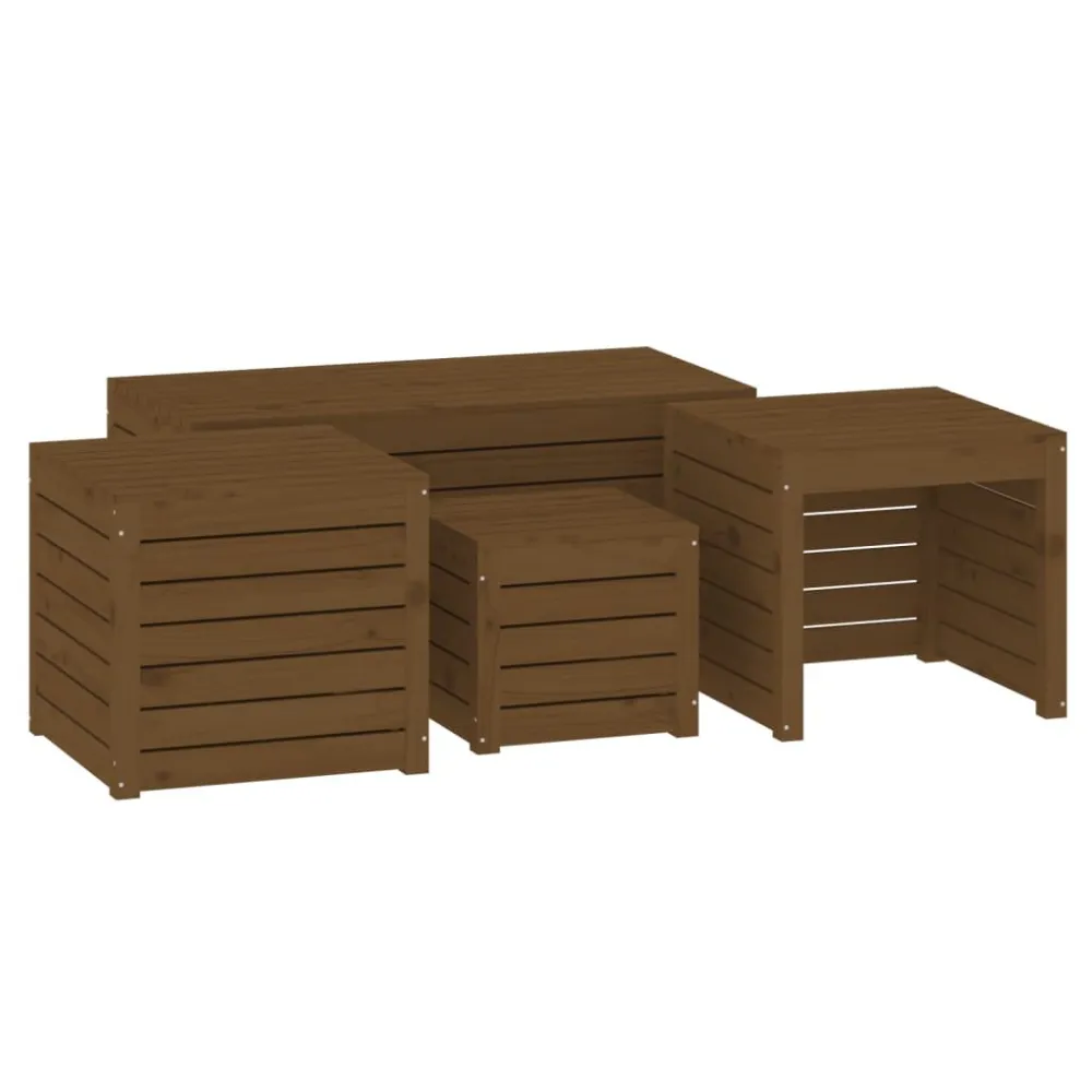 4 pcs conjunto de caixas de jardim pinho maciço castanho mel