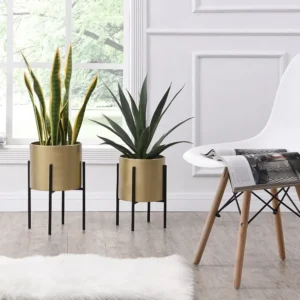 Conjunto de 2 vasos de ornamentação com base em metálico - Dourado e preto - 2 tamanhos - EDMEE