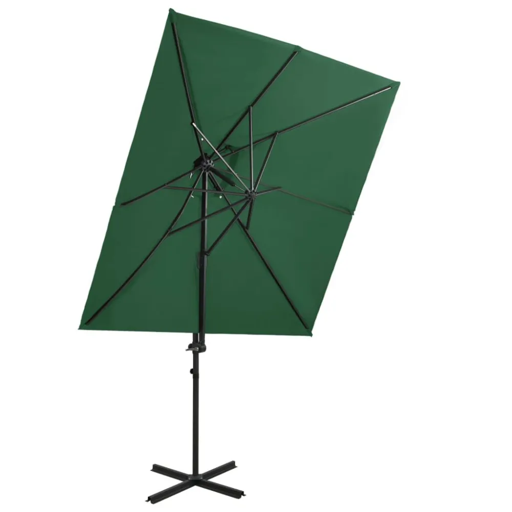 Guarda-sol de jardim cantilever toldo duplo 250x250 cm verde com Sistema de Rotação 360°