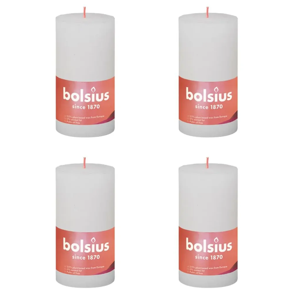 Bolsius Velas rústicas cilíndricas Shine 4pcs 130x68 mm branco nublado